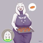 anthro big_breasts breasts clothed clothing cookie eyes_closed female fingers floppy_ears food horn huge_breasts open_mouth open_smile smile solo mossist undertale undertale_(series) asriel_dreemurr toriel boss_monster_(undertale) 1:1 absurd_res hi_res