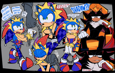andromorph andromorph/male anthro bell bell_collar blush cape chair clothing collar duo fluffy fluffy_chest fool's_hat furniture hat headgear headwear intersex intersex/male jester_outfit king kneeling male royalty shackled_ankles shackled_wrists smile text throne unimpressed shaddycatz netflix sega sonic_prime sonic_the_hedgehog_(series) shadow_the_hedgehog sonic_the_hedgehog eulipotyphlan hedgehog mammal 2024 absurd_res digital_drawing_(artwork) digital_media_(artwork) english_text hi_res