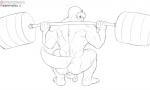 anthro back_muscles backsack bald balls barbell barefoot biped bodily_fluids butt circumcised clenched_teeth crouching dripping exercise feet flaccid genitals humanoid_genitalia humanoid_penis male muscular muscular_anthro muscular_male nude nude_workout penis perineum plantigrade rear_view simple_background solo squats straining sweat teeth weightlifting weights workout spelunker_sal mario_bros nintendo roommates_(comic) koopaling roy_koopa koopa scalie line_art signature sketch