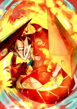 3_horns action_pose biped blue_eyes elemental_manipulation fire fire_manipulation horn long_tail multi_horn olo open_mouth pose red_body red_tail solo tail teeth igutarou_x bandai_namco digimon burninggreymon digimon_(species) 2024 colored hi_res