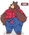 2021 anthro artroriks bear brown_body brown_fur cade_maplebottom clothing fur male mammal overalls overweight overweight_anthro overweight_male shirt simple_background solo the_human_heart_(game) tongue tongue_out topwear white_background