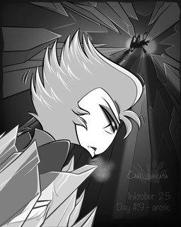 anthro beak duo feathers glowing glowing_eyes holding_melee_weapon holding_object holding_sword holding_weapon horn ice low-angle_view male melee_weapon narrowed_eyes spade_tail sword tail text trapped weapon atimon hellaverse helluva_boss blitzo_(helluva_boss) stolas_(helluva_boss) avian demon imp 2025 4:5 hi_res monochrome signature