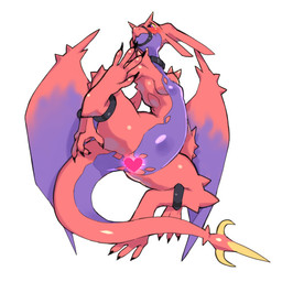 anklet anthro anus blush bodily_fluids bracelet breasts claws collar digitigrade female genitals heart_censor heart_symbol jewelry membrane_(anatomy) membranous_wings muzzle_(object) muzzled non-mammal_breasts purple_eyes semi-anthro simple_background solo tail tears vulva white_background wide_hips wings yellow_sclera wkar mythology dragon mythological_creature mythological_scalie scalie 1:1 censored