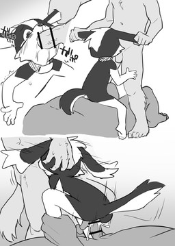 age_difference anal anal_penetration anthro anthro_on_anthro anthro_penetrated anthro_penetrating anthro_penetrating_anthro arms_bent bent_legs bodily_fluids calf_grab censor_bar collar cum cum_in_ass cum_inside deep_throat ear_grab ear_pull fellatio genital_fluids genitals grabbing_both_ears group group_sex hand_on_another's_head hand_on_calf hand_on_head hand_on_leg hand_on_thigh hands_on_ears head_grab ineffective_censorship larger_male leg_grab lying male male/male male_on_bottom male_on_top male_penetrated male_penetrating male_penetrating_male motion_lines nude older_male on_back on_bottom on_top oral oral_penetration penetration penile penile_penetration penis planted_legs reverse_cowgirl_position sex shota simple_background size_difference smaller_male smaller_on_top smaller_penetrated standing straddling straight_legs text thigh_grab threesome trio white_background young young_anthro young_male younger_male younger_penetrated manmosu_marimo servant_pup_(marimo) canid canine canis domestic_dog mammal 2019 censored japanese_text monochrome
