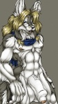 anthro big_penis blonde_hair blue_eyes foreskin genitals hair half-erect humanoid_genitalia humanoid_penis looking_at_viewer male muscular muscular_anthro muscular_male nipples penis solo vein fenrir_lunaris fenrir_(fenrir_lunaris) canid canine mammal 2011