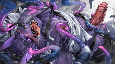 accessory anthro armpit_hair balls black_sclera bodily_fluids body_hair clothing cum ejaculation forced fur fur_tuft genital_fluids genitals hair humanoid_genitalia humanoid_penis male mind_break muscular muscular_male necktie nipples open_mouth pecs penis perspective_shot pointy_ears purple_body purple_eyes purple_fur purple_hair purple_skin rape saliva scar sex shirt simple_background solo teeth tentacle_rape tentacle_sex tentacles tongue tongue_out topwear torn_clothing tuft tugging_clothes underwear vein veiny_penis white_clothing white_shirt white_topwear x_scar rabbity chaos_zero_nightmare hugo_(chaos_zero_nightmare) canid canine canis mammal wolf hi_res