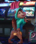 2022 5:6 80's_theme absurd_res alvin_and_the_chipmunks alvin_and_the_chipmunks_(live-action) anthro bedroom_eyes bottomless chipmunk clothed clothing collaboration fan_character green_eyes ground_squirrel hi_res hoodie jordan_the_chipmunk looking_at_viewer male mammal markings musical_note musical_note_(marking) musical_symbol narrowed_eyes neko-me out_of_order raised_tail rodent sciurid seductive semi-anthro shaded sign_on_back solo symbol tail toony topwear vest_(artist)