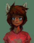 anthro clothed clothing eye_bags female green_background looking_at_viewer simple_background solo panzery25 asper_(panzery25) canid canine fox mammal 2017 bust_portrait portrait signature