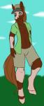 anthro biped blue_eyes blue_sky bottomwear brown_body brown_fur brown_hair brown_tail clothed clothing cloud day front_view fully_clothed fur grass green_clothing green_shirt green_topwear hair hat headgear headwear hooves long_tail looking_at_viewer male multicolored_body multicolored_fur open_clothing open_shirt open_topwear outside plant shirt shorts sky smile solo standing tail topwear two_tone_body two_tone_fur white_body white_fur hypnotickitten chev_(helios) equid equine horse mammal 2016 digital_media_(artwork) full-length_portrait hi_res portrait signature