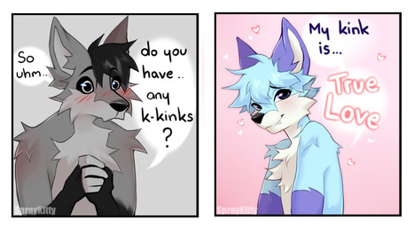 anthro black_body black_fur black_nose black_sclera blue_body blue_fur blush dialogue duo femboy fur grey_body grey_fur male male_anthro talking_to_another text white_body white_fur spraykitty canid canine fox mammal 2025 artist_name comic digital_drawing_(artwork) digital_media_(artwork) english_text
