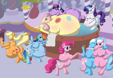 anthro belly big_belly blush breasts butt cutie_mark female group horn huge_belly hyper hyper_belly hyper_pregnancy pregnant pregnant_anthro pregnant_female wings necrofeline friendship_is_magic hasbro my_little_pony mythology aloe_(mlp) applejack_(mlp) fluttershy_(mlp) lotus_(mlp) pinkie_pie_(mlp) rainbow_dash_(mlp) rarity_(mlp) twilight_sparkle_(mlp) earth_pony equid equine horse mammal mythological_creature mythological_equine pegasus pony unicorn winged_unicorn 2015 hi_res