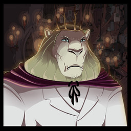 anthro black_border blonde_hair border candle cape clothed clothing crown fangs fire hair headgear male mane solo suit teeth tree_house cybercortex adventure_time cartoon_network vampire_king felid lion mammal monster pantherine vampire 1:1 2016 digital_media_(artwork) hi_res