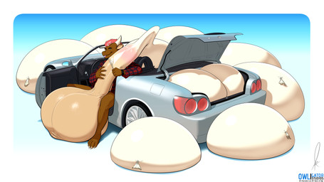 anthro balls big_balls big_penis biped bodily_fluids car condom condom_jet_bulge convertible cum erection excessive_cum excessive_genital_fluids filled_condom genital_fluids genitals horn huge_balls huge_penis humanoid_genitalia humanoid_penis hyper hyper_balls hyper_cum hyper_genitalia hyper_penis male penis roadster sexual_barrier_device solo vehicle wearing_condom owligatorstudios honda honda_s2000 mythology dragon mythological_creature mythological_scalie scalie 16:9 absurd_res hi_res widescreen