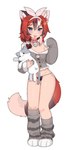 animal_ears blue_eyes booties breasts cat_smile clothed clothing female fluffy fluffy_tail front_view hair inner_ear_fluff long_tail looking_at_viewer midriff no_bra plushie red_hair simple_background sleepwear slim small_breasts solo tail thick_calves thick_leg thick_thighs thigh_gap thong thong_straps tongue tongue_out tuft underwear white_background wide_hips nyaivie ivy_(ivie) calico_cat domestic_cat felid feline felis humanoid mammal absurd_res digital_media_(artwork) full-length_portrait hi_res portrait shaded simple_shading