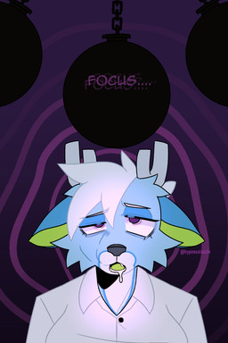 anthro antlers blue_body blue_fur bodily_fluids clothed clothed_anthro clothed_female clothing dialogue drooling female fur green_body green_fur hair horn hypnosis mind_control multicolored_body multicolored_fur purple_eyes saliva shirt solo speech_bubble spiral spiral_eyes text topwear white_body white_clothing white_fur white_hair white_shirt white_topwear hypnosalazzle skye_(hypnosalazzle) deer mammal 2025 english_text hi_res