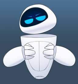 4_fingers ambiguous_gender black_body blue_eyebrows blue_eyes empty_eyes eyebrows fingers floating_arms floating_head floating_limbs gradient_background machine not_furry screen screen_face simple_background solo white_body dibujito disney pixar wall-e eve_(wall-e) extraterrestrial_vegetation_evaluator robot 2025 absurd_res hi_res female_(lore)