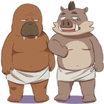 anthro belly big_belly duo kemono male moobs overweight overweight_male simple_background towel butu_z odd_taxi hiroshi_odokawa_(odd_taxi) kensuke_shibagaki_(odd_taxi) mammal marine pinniped suid suina sus_(pig) walrus wild_boar 1:1 2022