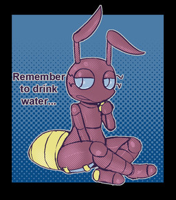 antennae_(anatomy) anthro arthropod_abdomen big_eyes black_border blue_background blue_eyes blue_sclera border brown_body brown_exoskeleton casual_nudity dialogue exoskeleton eyelashes featureless_chest featureless_feet feet female flat_chested front_view grey_outline halftone_background halftone_shading multicolored_body multicolored_exoskeleton no_pupils nude open_mouth outline pattern_background simple_background sitting solo text thick_thighs three-quarter_view unusual_anatomy water wide_hips yellow_body yellow_exoskeleton lizardfungus cc-by-nc-nd creative_commons ant arthropod elemental_creature honeypot_ant hymenopteran insect water_creature 2025 aliasing binary_drawing digital_drawing_(artwork) digital_media_(artwork) english_text full-length_portrait halftone portrait