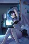 anthro bat_wings bed bedroom black_bra black_clothing black_hair black_panties black_tail black_underwear bra breasts clothing computer electronics eyewear female freckles furniture glasses glowing glowing_eyes grey_body grey_skin hair lamp medium_breasts membrane_(anatomy) membranous_wings one_eye_closed panties pink_eyes plant sitting solo tail underwear undressing wings hakkids2 hasbro my_little_pony fan_character bat_pony equid mammal 2017 absurd_res digital_media_(artwork) hi_res