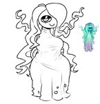 armless big_breasts breasts clothing dress eyelashes female hair hair_over_eye long_hair looking_at_viewer one_eye_obstructed simple_background smile solo wavy_hair white_background wide_hips riawanaa big_blue_bubble my_singing_monsters common_whisp_(my_singing_monsters) ethereal_monster ghost humanoid spirit whisp_(my_singing_monsters)