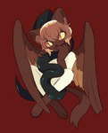 ambiguous_gender anthro brown_body brown_fur brown_wings duo feral fur male red_background simple_background wings bloowolfy domestic_cat felid feline felis mammal reptile scalie snake 2023 hi_res