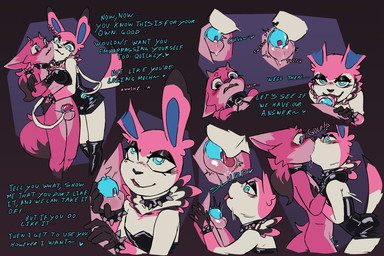 anthro applying_chastity_device balls bdsm blue_chastity_cage blue_eyes blush bodily_fluids bondage bondage_gear bondage_gloves bound bracelet chastity_cage chastity_device clothed clothing collar crossdressing crossdressing_male cuff_(restraint) cuffs_to_collar cum dialogue dress duo ear_piercing ear_ring evil_grin eye_contact femboy femboy/femboy genital_fluids genitals glistening glistening_balls glistening_genitalia hair handwear holding_balls horn humiliation jewelry kissing latex latex_clothing latex_dress leaking_precum licking_chastity_cage licking_chastity_device looking_at_another makeup male male/male penis penis_humiliation piercing pink_body ponytail precum restraints ring_piercing small_penis_humiliation smile smug_grin snowballing spiked_bracelet spiked_collar spikes text vonepitaph nintendo pokemon epi_(vonepitaph) pallas_(cheeseuschrist) canid canine demon eeveelution fennec_fox fox generation_6_pokemon mammal pokemon_(species) sylveon true_fox 3:2 english_text hi_res sequence