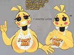 2024 animatronic anthro areola avian big_breasts biped bird black_sclera blood bodily_fluids breasts chicken dialogue digital_media_(artwork) ellipsis english_text eyebrows eyelashes female five_nights_at_freddy's five_nights_at_freddy's_2 galliform gallus_(genus) grey_background hi_res implied_castration looking_at_viewer machine markiplier nipples non-mammal_breasts phasianid question_mark robot scottgames sharp_teeth simple_background smile solo teeth text toy_chica_(fnaf) vattarena white_eyes yellow_body