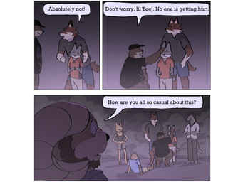 anthro beard black_clothing clothed clothing dialogue facial_hair female group hand_on_head headpat horn male night outside speech_bubble text phwog echo_(game) echo_(series) echo_project carl_hendricks chase_hunter flynn_moore jenna_begay leo_alvarez sydney_bronson tj_hess asian_small-clawed_otter bighorn_sheep bovid canada_lynx canid canine canis caprine felid feline fox gila_monster helodermatid kit_fox lizard lontra lynx mammal mustelid north_american_river_otter otter red_wolf reptile river_otter scalie sheep true_fox wolf comic english_text hi_res