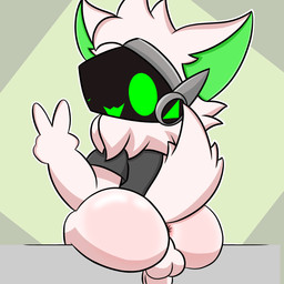 anthro anus balls butt butt_focus clothed clothing fur genitals hair happy looking_at_viewer machine male nude open_mouth penis protogen_visor screen screen_face simple_background smile solo thick_thighs lyncario tunrix_(lyncario) protogen 1:1 digital_media_(artwork) hi_res