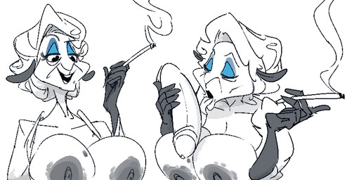 anthro areola big_breasts big_penis blue_eyeshadow bodily_fluids breasts cigarette disembodied_penis duo elderly elderly_anthro elderly_female eyes_closed eyeshadow female genital_fluids genitals half-closed_eyes holding_object holding_penis humanoid_genitalia humanoid_penis licking makeup male male/female male_on_anthro markings mature_anthro mature_female mole_(marking) narrowed_eyes nipples open_mouth open_smile oral penile penis penis_lick precum sex smile smoke smoking solo_focus tongue tongue_out smutbooru helbaa_(smutbooru) bovid caprine mammal sheep aliasing binary_drawing digital_drawing_(artwork) digital_media_(artwork) half-length_portrait portrait sketch