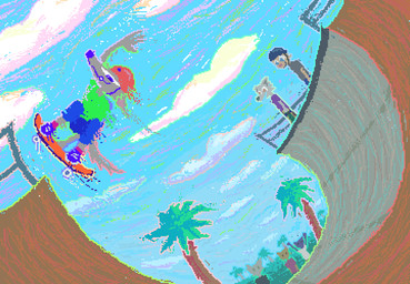 anthro armor blue_bottomwear blue_clothing blue_pants blue_sky bottomwear clothing day detailed_background fur green_clothing green_shirt green_t-shirt green_topwear grey_body grey_fur group headgear helmet male pants plant shirt skateboard skating sky t-shirt topwear tree vehicle demensa canid canine canis mammal wolf 2021 digital_media_(artwork) pixel_(artwork)