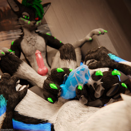 animal_genitalia animal_penis anthro anthro_on_anthro balls biped black_body black_clothing black_fur blue_body blue_fur bodily_fluids canine_genitalia canine_penis claws clothed clothing cum cum_dripping_from_penis cum_on_feet cum_on_penis depth_of_field dominant duo erection feet foot_fetish foot_play footjob fur furniture genital_fluids genitals green_body green_fur grey_body grey_fur hair hindpaw inside knot living_room lying lying_on_ground male male/male multicolored_body nude on_back on_ground on_sofa open_mouth orgasm paws penile penis penis_between_feet pink_penis purple_penis reflection sex sitting sitting_on_sofa slim slim_anthro slim_male slim_sub smile sofa submissive submissive_male tail white_body white_fur dragonplayer dragonplayer_(character) emberfolf canid canine canis fox hybrid jex mammal rexouium 1:1 3d_(artwork) absurd_res blender_(artwork) blender_cycles_(artwork) digital_media_(artwork) hi_res