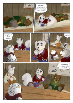 ambiguous_gender anthro biped brown_body brown_fur brown_tail dialogue dialogue_box feathers female feral fur group inside male scarf smile snow speech_bubble tail text white_body white_feathers white_fur white_tail yellow_eyes young young_ambiguous young_anthro bjekkergauken ailu_(bjekkergauken) helbme_(bjekkergauken) shirin_(bjekkergauken) unni_(bjekkergauken) vide_(bjekkergauken) arctic_fox avian bird canid canine fox gulonine hare horned_owl lagomorph leporid mammal marten mountain_hare mustelid musteline owl pine_marten snowy_owl true_fox true_owl 2025 colored comic english_text hi_res