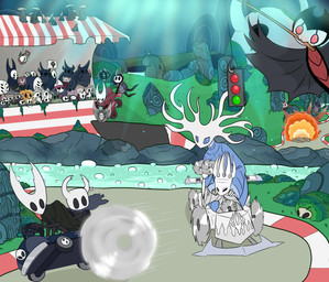 acid ambiguous_gender anthro blue_eyes bodily_fluids bubbling buzzsaw driving explosion female glistening glistening_eyes group holding_object holding_object_in_mouth holding_sign kart male multi_eye narrowed_eyes plant race_car racetrack racing red_eyes road sign size_difference spectators squint sweat vehicle debbygattathebeast sloth-power hollow_knight_(franchise) team_cherry bretta_(hollow_knight) grimmchild_(hollow_knight) herrah_(hollow_knight) hollow_knight_(character) hornet_(hollow_knight) lurien_(hollow_knight) nailmaster_sheo_(hollow_knight) nailsmith_(hollow_knight) pale_king_(hollow_knight) quirrel_(hollow_knight) the_hunter_(hollow_knight) the_knight_(hollow_knight) unn_(hollow_knight) watcher_knight_(hollow_knight) white_lady_(hollow_knight) zote_(hollow_knight) arthropod elemental_creature flora_fauna maskfly moss_knight mosskin stalking_devout vessel_(species) weaver_(hollow_knight) 2019 absurd_res artist_collaboration hi_res father_(lore) mother_(lore) nonbinary_(lore) parent_(lore) sibling_(lore) sister_(lore)