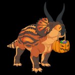 ambiguous_gender beak black_beak black_body black_horn black_scales brown_body candy candy_bucket claws dessert eyes_closed feral food happy holidays horn mouth_closed orange_body quadruped scales simple_background smile solo standing tail three-quarter_view transparent_background trick_or_treat wrinkles therbis halloween cliff_(calloftheraptor) ceratopsian dinosaur ornithischian prehistoric_species reptile scalie triceratops 2023 alpha_channel digital_drawing_(artwork) digital_media_(artwork) hi_res male_(lore)