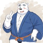 anthro asian_clothing belly black_clothing black_fundoshi black_nose black_underwear blush clothing east_asian_clothing fundoshi humanoid_hands japanese_clothing kemono male overweight overweight_male solo underwear white_body yaki_atsuage utau shirane_kan bear mammal polar_bear ursine 1:1 2021 hi_res