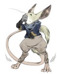 anthro clothed clothing drinking_beer fur grey_body grey_fur long_ears long_tail looking_at_viewer male scratching_balls simple_background solo standing tail white_background angelickiddy mouse_guard dipodid jerboa mammal mouse murid murine rat rodent