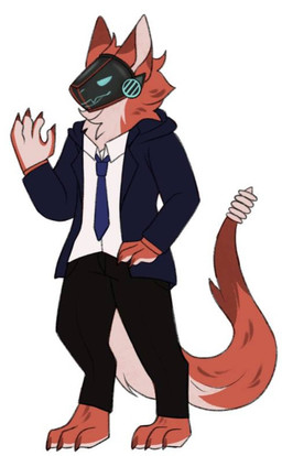 ambiguous_gender anthro black_bottomwear black_clothing black_pants blue_necktie bottomwear clothed clothing digitigrade fur jacket machine necktie orange_body orange_fur pants shirt simple_background solo standing topwear white_background windbreaker pjkay gleaves hybrid pit_viper protogen rattlesnake reptile scalie snake viper 2025 digital_media_(artwork)