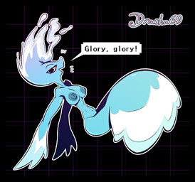 anthro bedroom_eyes big_breasts blue_body breasts dialogue female floating looking_at_viewer narrowed_eyes nipples open_mouth seductive simple_background smile solo speech_bubble text water drasha69 deltarune undertale_(series) miss_mizzle darkner elemental_creature mizzle_(deltarune) water_creature english_text hi_res