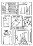 absurd_res anthro black_and_white building canid canine city clothed clothing comic door english_text fox hi_res inner_ear_fluff kif_yppreah kifyun2 letter male mammal monochrome simple_background solo speech_bubble text trash_can tuft
