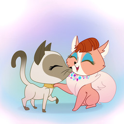 black_nose blue_eyeshadow collar duo eyes_closed eyeshadow female feral makeup markings mole_(marking) open_mouth tongue whiskers madmax hasbro littlest_pet_shop littlest_pet_shop_(2012) madame_pom scout_kerry canid canine canis domestic_cat domestic_dog felid feline felis mammal 1:1 2013 hi_res