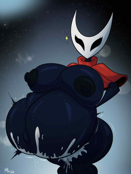 anthro areola belly big_belly big_breasts bodily_fluids breasts cloak clothing cum cum_inside female genital_fluids horn huge_belly huge_breasts nipples pregnant red_cloak red_clothing solo ameizinglewds hollow_knight_(franchise) team_cherry hornet_(hollow_knight) arthropod 2026 hi_res