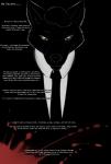 anthro black_background blood blood_stain bodily_fluids canid canine canis cheek_tuft clothed clothing comic dialogue domestic_dog english_text eyebrows facial_tuft fennec_fox fox fully_clothed fur green_eyes hair hi_res inner_ear_fluff looking_at_viewer male mammal profanity simple_background solo suit text the_dread_fall thevale true_fox tuft wolf