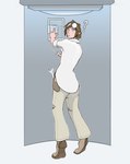 bottomwear breasts brown_hair clothing female footwear hair human_only not_furry pants question_mark shoes solo standing tools wrench taus human mammal 2010