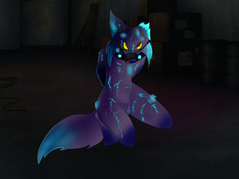 animal_genitalia anthro bdsm blood bodily_fluids bondage bound bruised bruised_eye genitals glowering glowing hands_behind_back male muzzle_(object) muzzled nude sheath solo wounded satelliteafterdark canid canine mammal 4:3