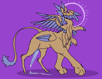 animal_genitalia animal_penis anthro bodily_fluids brown_body brown_fur cum ejaculation faceless fur genital_fluids genitals halo headless hooves male multi_wing penis purple_wings simple_background solo tail tail_tuft tuft wings allycatboom mythology fan_character angel avian bird deer felid felid_taur lion mammal mammal_taur mythological_creature mythological_sphinx pantherine sphinx_taur taur