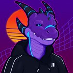 anthro black_clothing blue_body blue_eyes clothing detailed_background glowing glowing_eyes gradient_background hoodie horn male markings narrowed_eyes outline purple_body scales simple_background solo sticker synthetic teeth topwear pockyco mythology grydir_dacanoor_(griffonki) dragon mythological_creature mythological_scalie scalie 1:1 bust_portrait cel_shading detailed hi_res icon portrait shaded