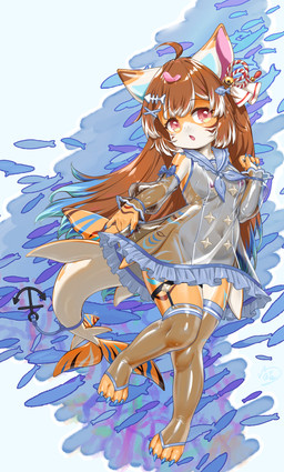 4_fingers 4_toes accessory anthro areola artist_initials biped blue_claws blue_highlights blue_markings breasts brown_hair brown_markings claws clothing countershade_arms countershade_face countershade_hands countershade_legs countershade_neck countershade_tail countershade_torso countershading dress ear_markings feet female female_anthro fin fingers furgonomics garter_straps glistening glistening_body glistening_clothing glistening_ears glistening_hair glistening_legs glistening_tail hair hair_accessory highlights_(coloring) hip_fins ineffective_clothing knock-kneed markings midair navel nipples non-mammal_breasts non-mammal_hair non-mammal_navel non-mammal_nipples open_mouth orange_body paws pink_eyes pink_inner_ear shark_tail slightly_chubby solo stripes tail tail_accessory tail_fin three-quarter_view toes translucent translucent_armwear translucent_clothing translucent_dress translucent_leggings underwater water white_highlights zhaoer potatoshark_(potatoximon) ambient_fish ambient_sealife fish marine shark 2024 alternate_version_at_source colored hi_res shaded