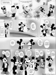 anatid anseriform anthro avian beak bird canid canine canis comic comic_sans disney disney's_house_of_mouse domestic_dog donald_duck duck english_text female food goofy_(disney) greyscale hi_res male mammal mickey_mouse minnie_mouse monochrome mouse murid murine rodent sandwich_(food) tail text twistedterra