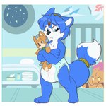 age_regression anthro arwing baby_powder baby_wipes bedroom blush changing_table clothing crib diaper embarrassed female great_fox jewelry looking_down plushie pouting solo young young_anthro bubblepuppers nintendo star_fox fox_mccloud krystal_(star_fox) prince_tricky canid canine fox mammal 1:1 hi_res